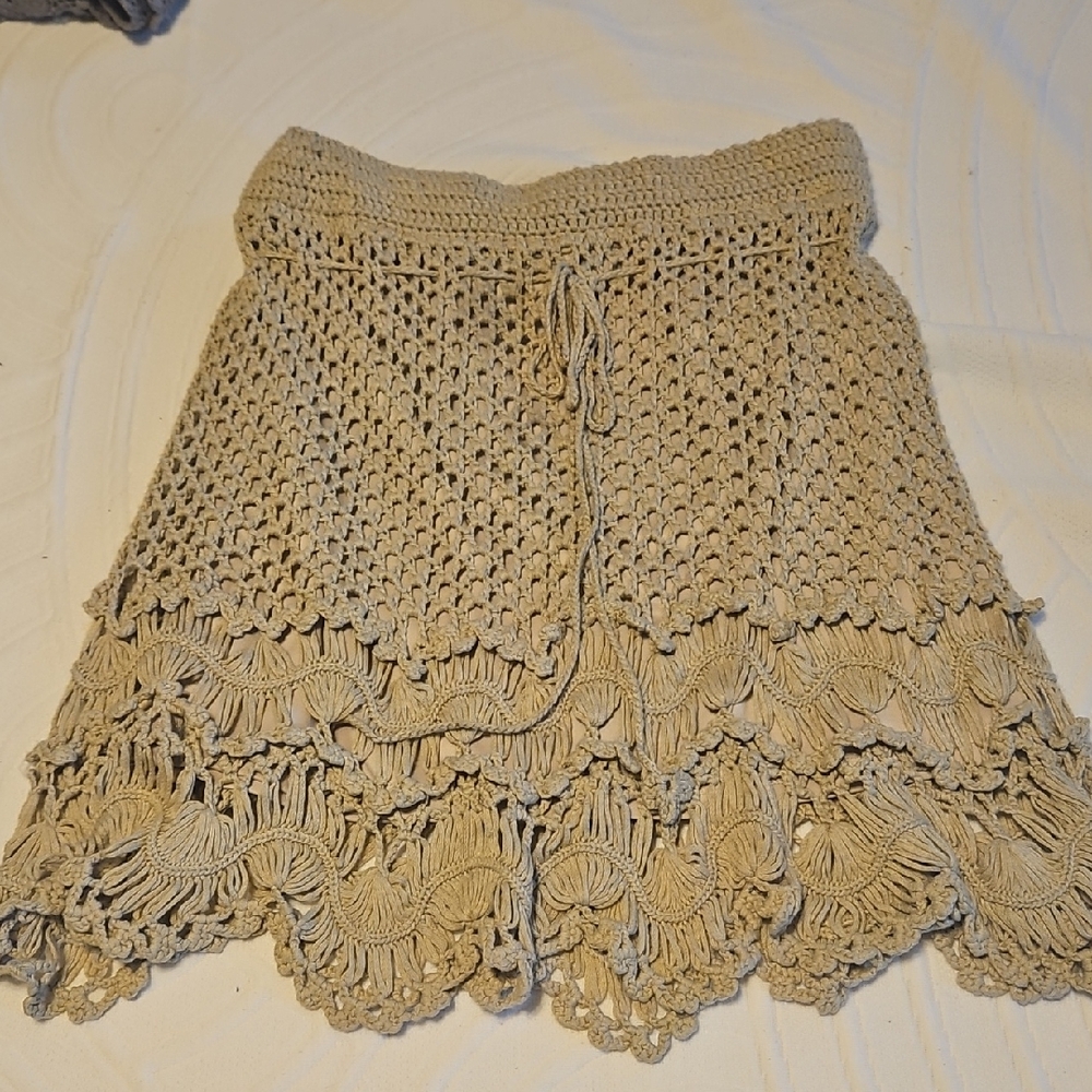 Crochet Tan Skirt - Size Small